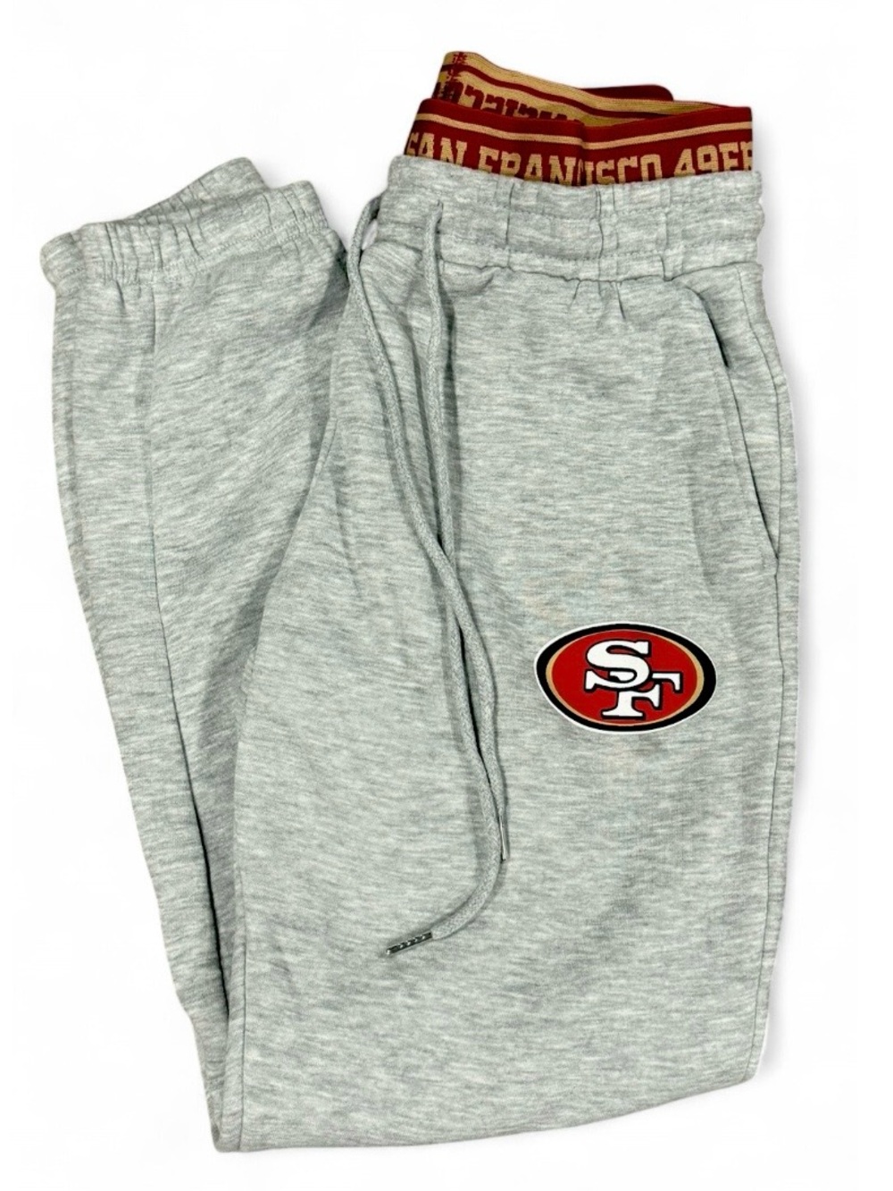 NFL San Francisco 49ers Grey Jogger Sweatpants with Red & Gold Waistband